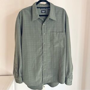 Haggar Luxury Microfiber Grid Texture Olive Green Long Sleeve Button Down, XL